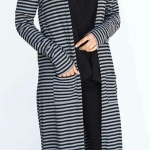 Agnes & Dora Striped Navy Blue & White Women's Long Duster